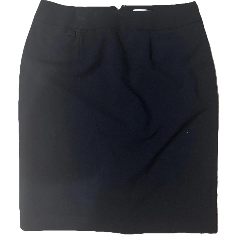 Calvin Klein Black Straight Lined Back Slit Back Zip Stretch Pencil Skirt size 2
